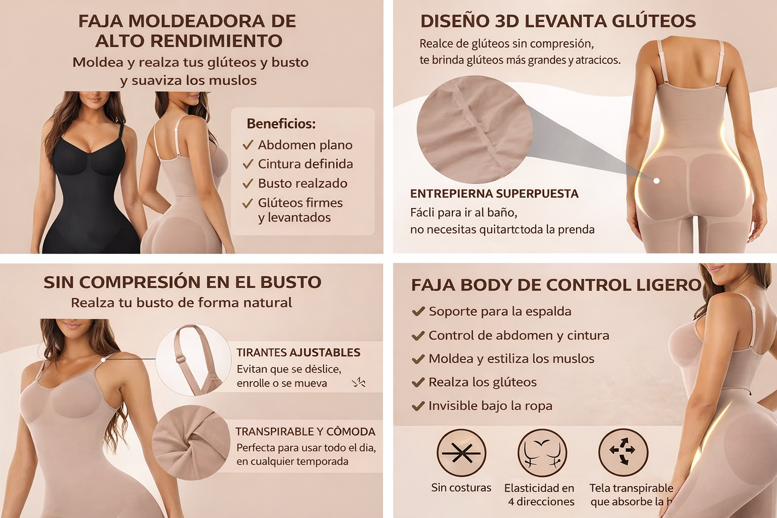 Faja Moldeadora 360° para Mujer | Control Abdomen, Cintura y Glúteos